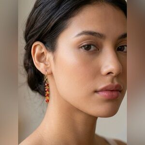 Artisan Red & Pink AB crystals with Gold tone Rose bead spacer Earrings